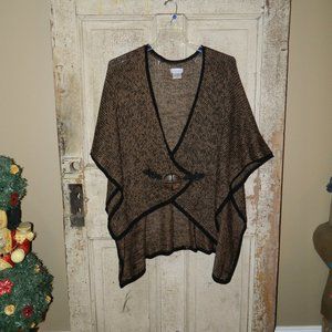 Soft Surroundings Knit Fluid Brown Single Button One Size Poncho (MM-8)